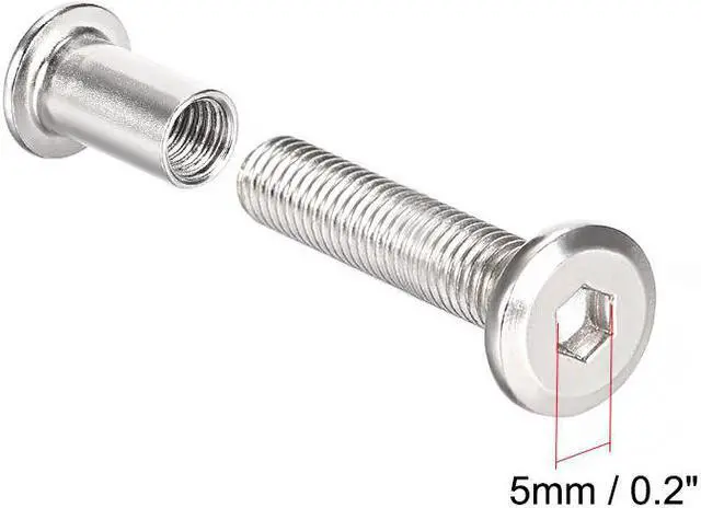 Alt view image 3 of 3 - Hex Socket Screw Post Binding Leather Fastener, M8x30mm, Carbon Steel Nickel Plated, 5 Sets