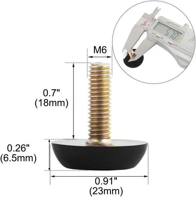 Alt view image 2 of 2 - Home Office Adjustable Leveling Foot Glide Black Brass Tone 6mm Thread Dia 8pcs