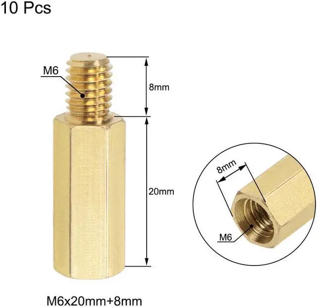 Alt view image 2 of 4 - M6x20mm+8mm Male-Female Brass Hex PCB Motherboard Spacer Standoff for FPV Drone Quadcopter, Computer & Circuit Board 10pcs