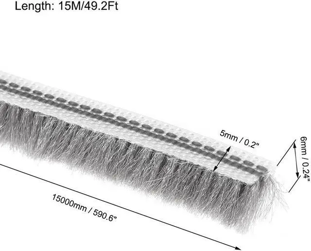 Alt view image 2 of 5 - Brush Weather Stripping, 15M/49.2Ft Card-Slot Seal Strip Pile Weatherstrip Sweep Elastic Brush for Door Window, 5x8mm/WxH