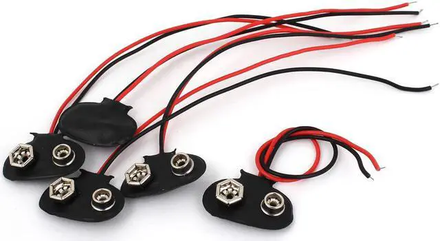 Main image of Unique Bargains 5pcs 2-wire 9V Battery Clips Connector T Type Shell Holder Black Red