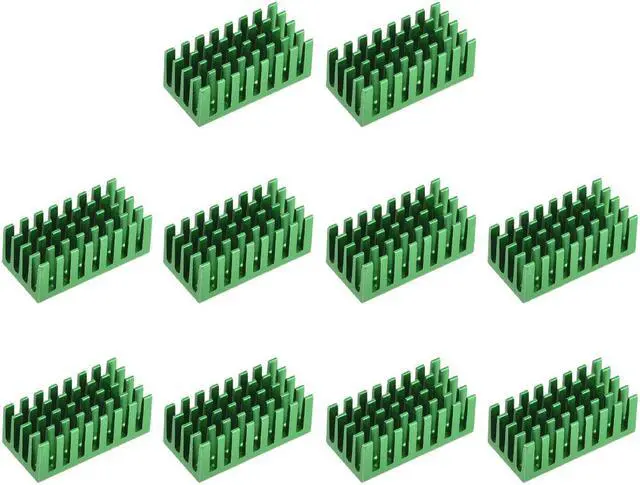 Main image of 11x28x14mm Green Aluminum Heatsink Thermal Adhesive Pad Cooler for Cooling 3D Printers 10Pcs