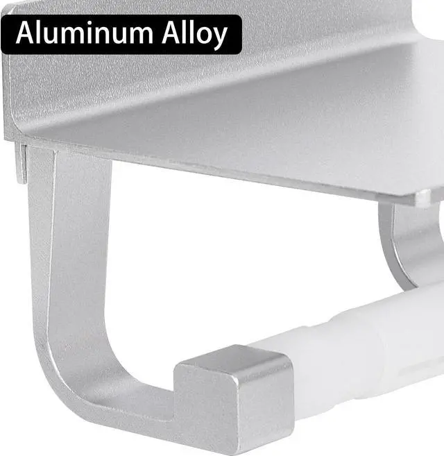 Alt view image 4 of 7 - Toilet Paper Holder with Phone Shelf No Drilling Tissue Towel Holder for Bathroom Adhesive Silver