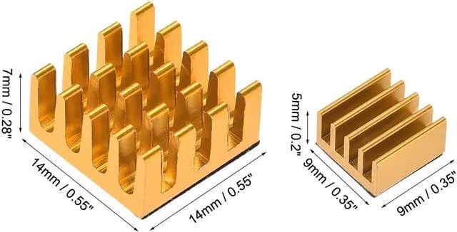 Alt view image 3 of 3 - Gold Tone Self Adhesive Aluminum Heatsink for RPI, 14x14x7mm, 9x9x5mm, 5 Set Total 10pcs