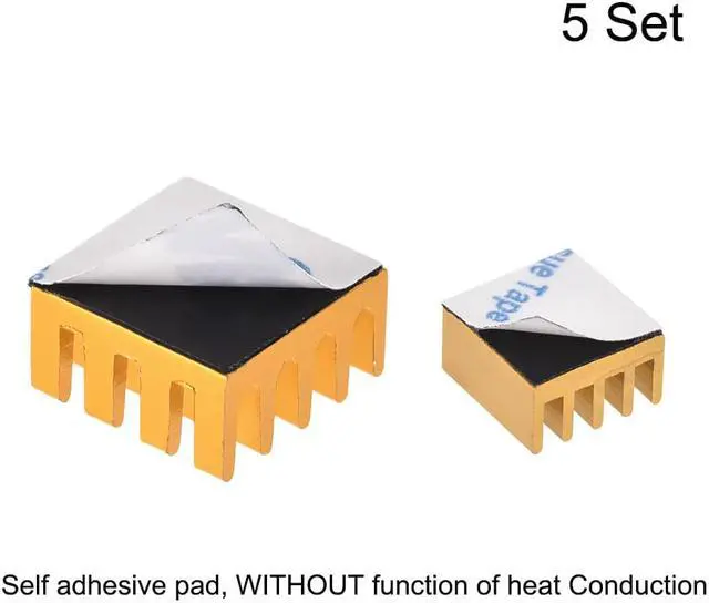 Alt view image 2 of 3 - Gold Tone Self Adhesive Aluminum Heatsink for RPI, 14x14x7mm, 9x9x5mm, 5 Set Total 10pcs