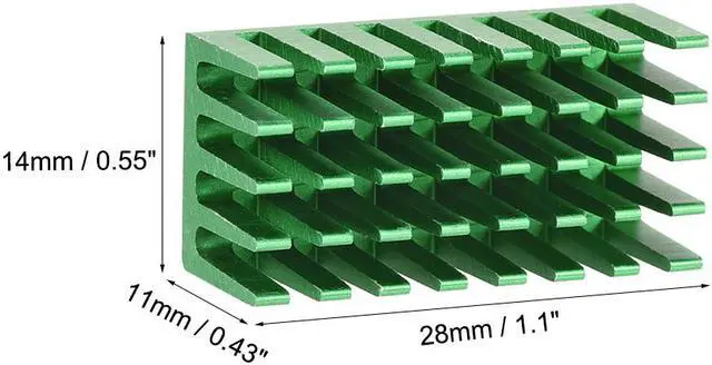 Alt view image 3 of 3 - 11x28x14mm Green Aluminum Heatsink Thermal Adhesive Pad Cooler for Cooling 3D Printers 6Pcs