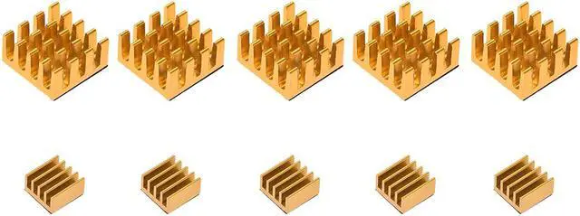 Main image of Gold Tone Self Adhesive Aluminum Heatsink for RPI, 14x14x7mm, 9x9x5mm, 5 Set Total 10pcs