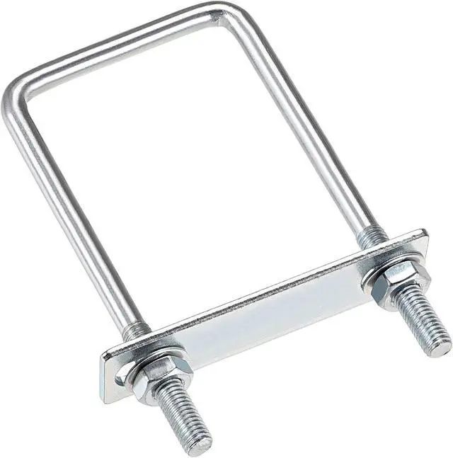 Main image of Square U-Bolts 2-3/4"(70mm) Inner Width 160mm Height Carbon Steel M8 with Nuts, Frame Plate, Round Washers 2 Set