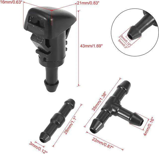 Alt view image 3 of 6 - 7pcs Front Windshield Washer Nozzles Kit for Dodge for Ram for Chrysler 2 Meters Windshield Washer Hose with Connectors Replaces 5113049AA