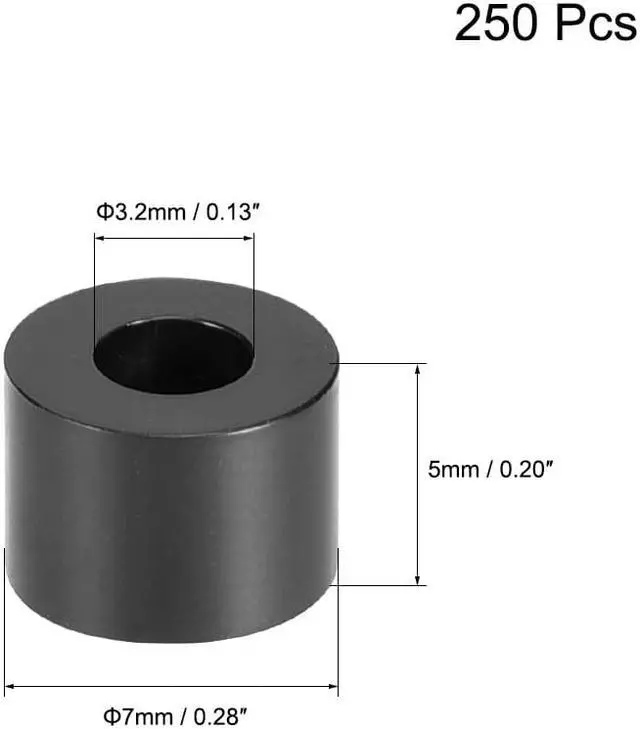 Alt view image 2 of 3 - ABS Round Spacer Washer 3.2mm ID 7mm OD 5mm Length Unthreaded for M3 Screws Block Black 250Pcs, for 3D Printer TV Wall Mount Outlet Pegboard Motorbike