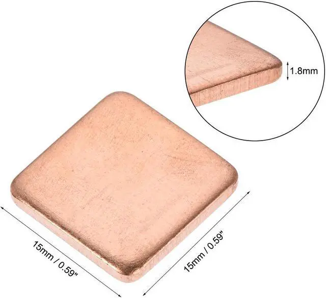 Alt view image 2 of 3 - Flat IC Chipset Thermal Copper Heatsink for CPU GPU RAM 15 x 15 x 1.8mm 20pcs