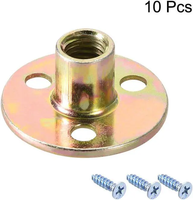 Alt view image 2 of 6 - M10x36x2.5mm Brad Hole Tee Nut Carbon Steel T-Nuts Furniture Hardware Flange Insert Female Thread with Screws 10pcs