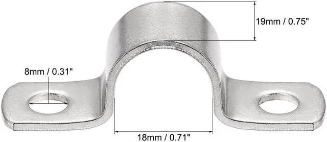 Alt view image 2 of 4 - 18mm(0.7") Rigid Pipe Strap, 2 Holes Tube Straps 304 Stainless Steel Tension Tube Clamp 4pcs
