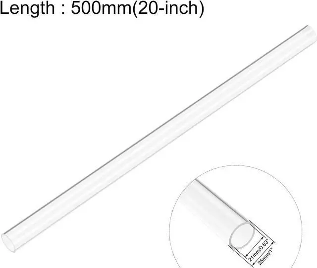 Alt view image 2 of 5 - 2pcs Clear Rigid Acrylic Pipe 21mm ID x 25mm OD x 0.5m, 2mm Wall Round Tube