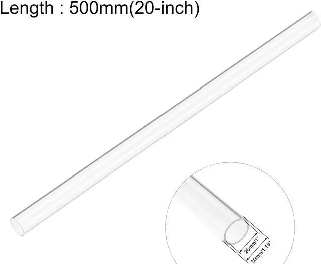 Alt view image 2 of 5 - Clear Rigid Acrylic Pipe 26mm ID x 30mm OD x 0.5m, 2mm Wall Round Tube