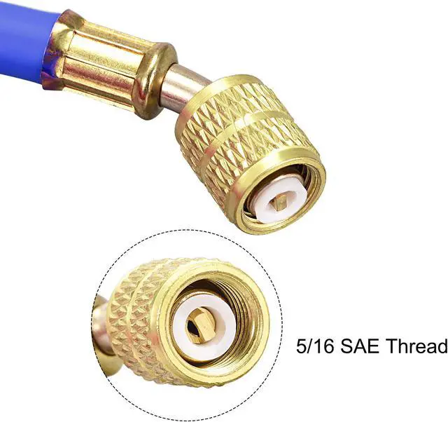 Alt view image 4 of 4 - Refrigerant Charging Hose, 1/4inch to 5/16inch Thread 4.92Ft Length 800PSI Tube, for Home Air Conditioner Refrigeration Maintenance, Blue