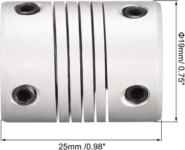Alt view image 3 of 6 - 10mm to 10mm Aluminum Alloy Shaft Coupling Flexible Coupler Motor Connector Joint L25xD19 Silver,5pcs