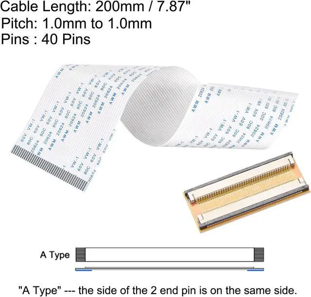 Alt view image 2 of 6 - Flexible Flat Cable (A Type) and Pull to Mount Extend Adapter Kit, 40 Pin 1.0mm Pitch 200mm FFC for LCD TV Car Audio DVD Player Laptop