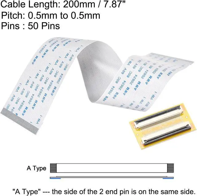 Alt view image 2 of 6 - Flexible Flat Cable (A Type) and Flip Up to Mount Extend Adapter Kit, 50 Pin 0.5mm Pitch 200mm FFC for LCD TV Car Audio DVD Player Laptop
