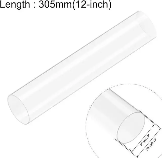 Alt view image 2 of 5 - Clear Rigid Acrylic Pipe 66mm ID x 70mm OD x 305mm, 2mm Wall Round Tube