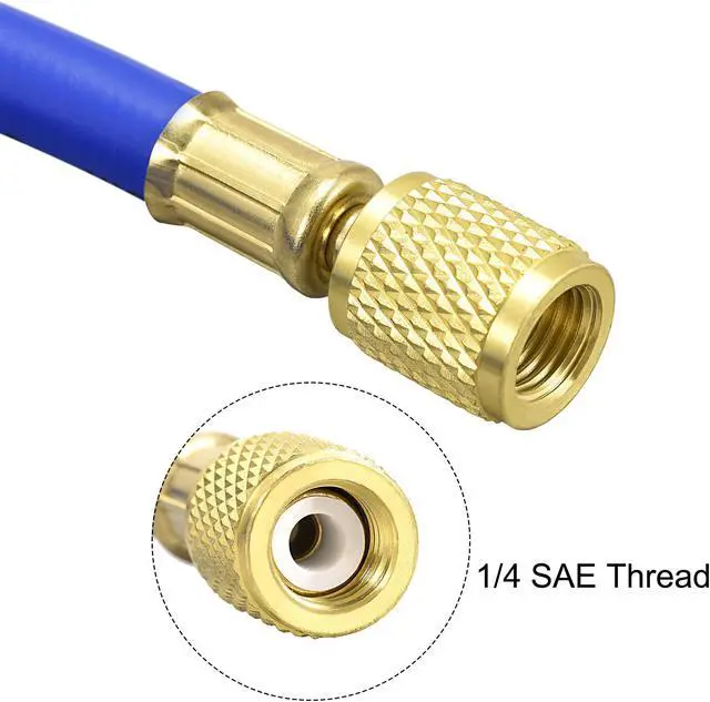 Alt view image 3 of 4 - Refrigerant Charging Hose, 1/4inch to 5/16inch Thread 4.92Ft Length 800PSI Tube, for Home Air Conditioner Refrigeration Maintenance, Blue