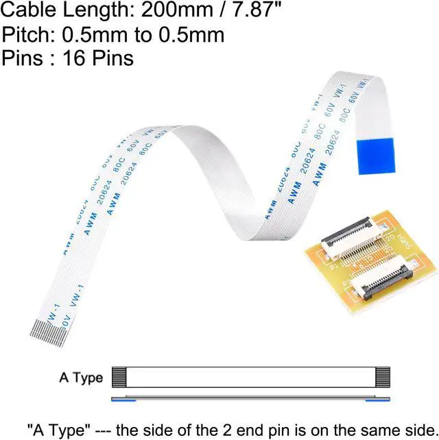 Alt view image 2 of 6 - Flexible Flat Cable (A Type) and Flip Up to Mount Extend Adapter Kit, 16 Pin 0.5mm Pitch 200mm FFC for LCD TV Car Audio DVD Player Laptop