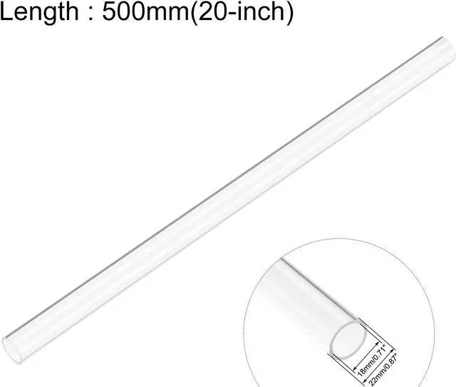 Alt view image 2 of 5 - 2pcs Clear Rigid Acrylic Pipe 18mm ID x 22mm OD x 0.5m, 2mm Wall Round Tube