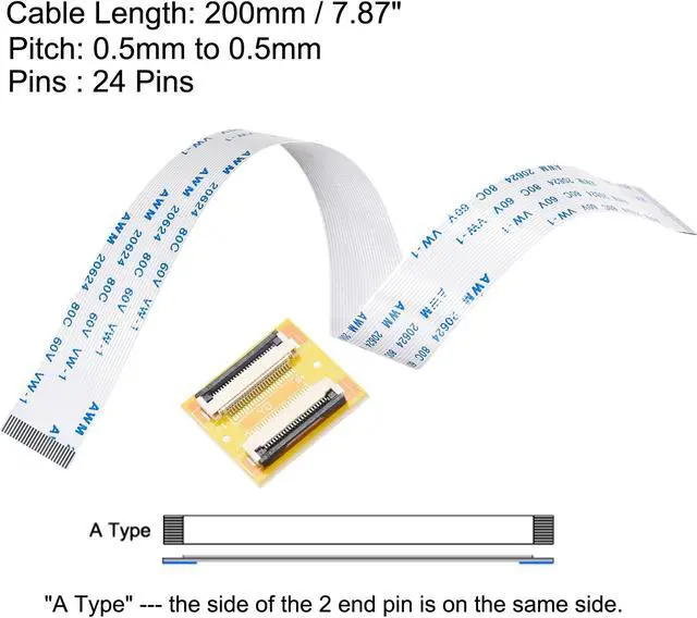 Alt view image 2 of 6 - Flexible Flat Cable (A Type) and Flip Up to Mount Extend Adapter Kit, 24 Pin 0.5mm Pitch 200mm FFC for LCD TV Car Audio DVD Player Laptop
