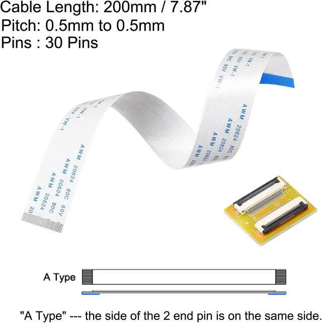 Alt view image 2 of 6 - Flexible Flat Cable (A Type) and Flip Up to Mount Extend Adapter Kit, 30 Pin 0.5mm Pitch 200mm FFC for LCD TV Car Audio DVD Player Laptop