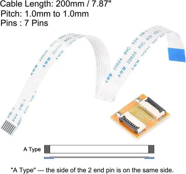 Alt view image 2 of 6 - Flexible Flat Cable (A Type) and Flip Up to Mount Extend Adapter Kit, 7 Pin 1.0mm Pitch 200mm FFC for LCD TV Car Audio DVD Player Laptop