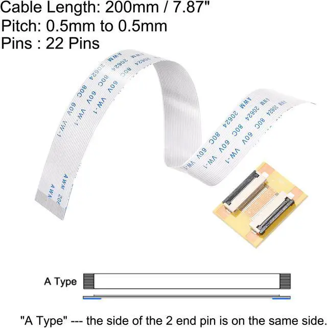 Alt view image 2 of 6 - Flexible Flat Cable (A Type) and Flip Up to Mount Extend Adapter Kit, 22 Pin 0.5mm Pitch 200mm FFC for LCD TV Car Audio DVD Player Laptop