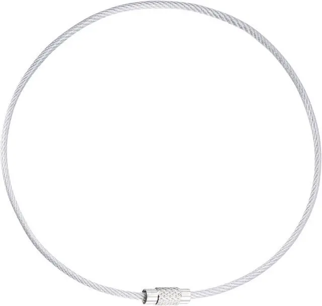 Main image of Wire Keychain 300mm Length Key Ring Loop Cable for Handbag Lanyard Zipper, PVC Coated Stainless Steel, Silver, Pack of 8