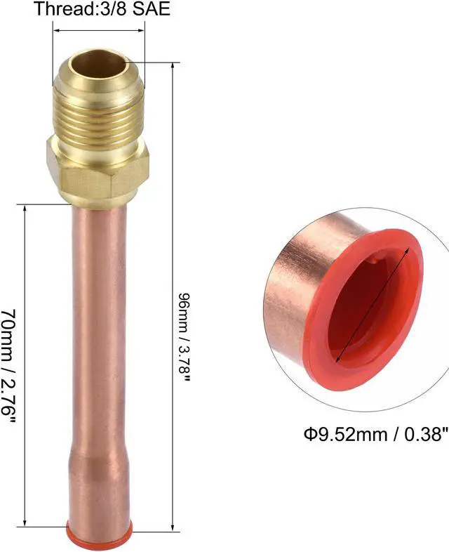 Alt view image 2 of 4 - Service Access Valve, 3/8 SAE Flare Male Thread Filling Access Valves with Copper Tube for Air Conditioner Refrigeration, Pack of 2