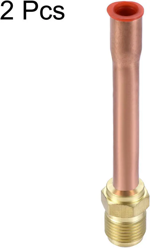 Alt view image 3 of 4 - Service Access Valve, 3/8 SAE Flare Male Thread Filling Access Valves with Copper Tube for Air Conditioner Refrigeration, Pack of 2