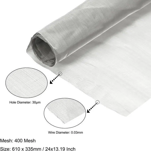 Alt view image 2 of 4 - Woven Wire Mesh 24"x13" 610x335mm, 400 Mesh 316 Stainless Steel Filter Screen Sheet, for Computer Cooling Fan Air Ventilation Cabinet