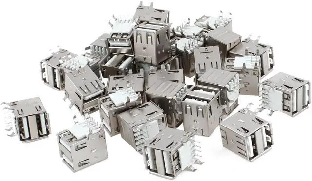 Main image of Unique Bargains 30pcs 90 Degree DIP PCB Mount 8-Pin Female USB A Dual Socket Port Connector