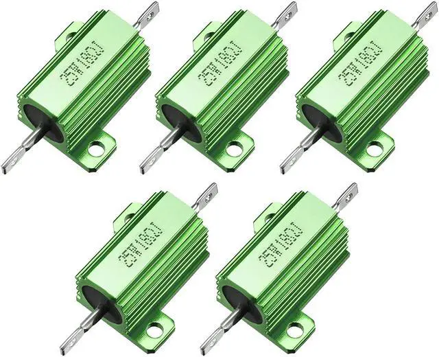 Main image of Unique Bargains 25W 18 Ohm Aluminium Housing Chassis Mount Wirewound Power Resistors Green 5pcs