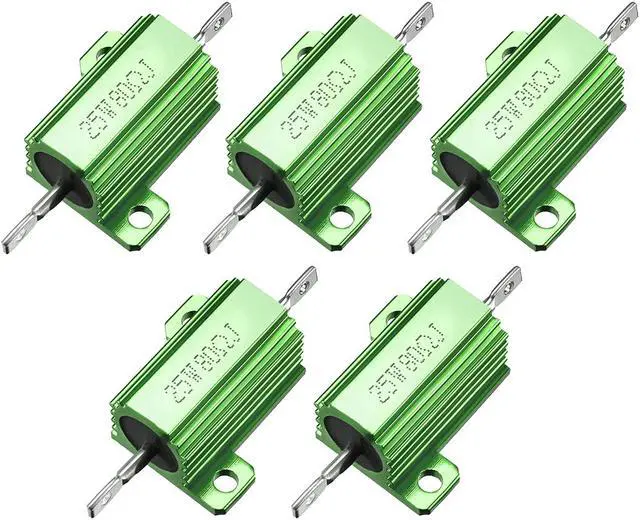 Main image of Unique Bargains 25W 80 Ohm Aluminium Housing Chassis Mount Wirewound Power Resistors Green 5pcs