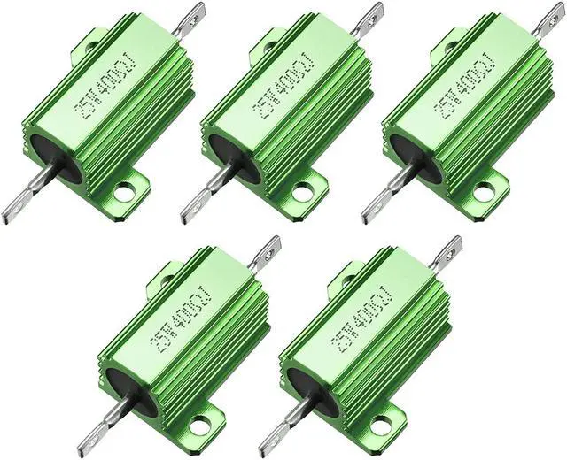 Main image of Unique Bargains 25W 400 Ohm Aluminium Housing Chassis Mount Wirewound Power Resistors Green 5pcs