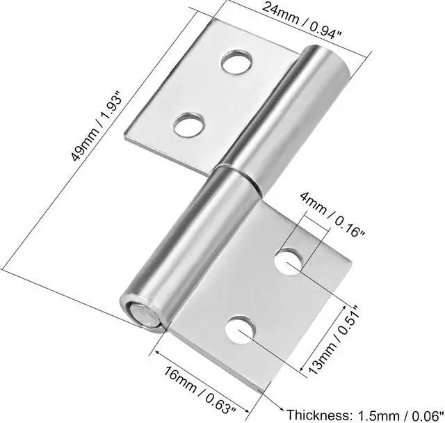 Alt view image 2 of 4 - 2-inch Steel Small Slip Joint Flag Hinge - Lift Off Left Handed Lid Door 2pcs