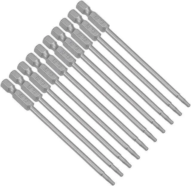 Main image of 10 Pcs 1/4" Hex Shank T9 Magnetic Security Torx Screwdriver Bits 100mm Length
