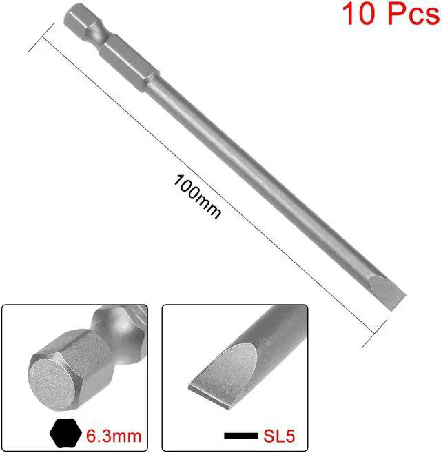 Alt view image 2 of 4 - 10pcs 100mm 1/4" Hex Shank SL5 Magnetic Slotted Head Screwdriver Bits S2