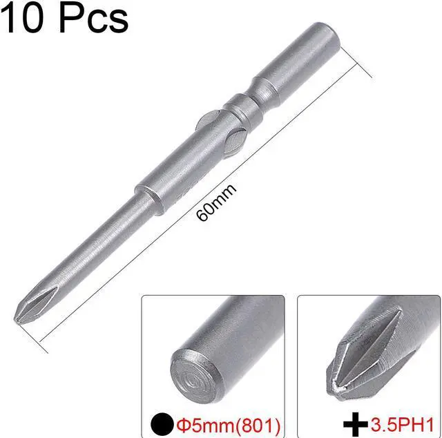 Alt view image 2 of 5 - 10 Pcs 5mm Shank 60mm Length 3.5mm Phillips PH1 Magnetic S2 Screwdriver Bits