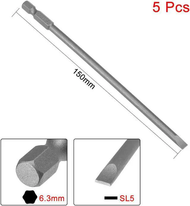 Alt view image 2 of 4 - 5pcs 150mm 1/4" Hex Shank SL5 Magnetic Slotted Head Screwdriver Bits S2