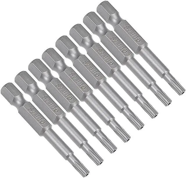 Main image of 8 Pcs 1/4" Hex Shank T15 Magnetic Security Torx Screwdriver Bits 50mm Length