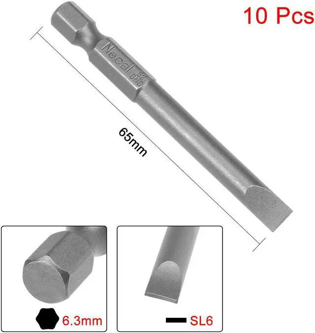 Alt view image 2 of 4 - 10pcs 65mm 1/4" Hex Shank SL6 Magnetic Slotted Head Screwdriver Bits S2