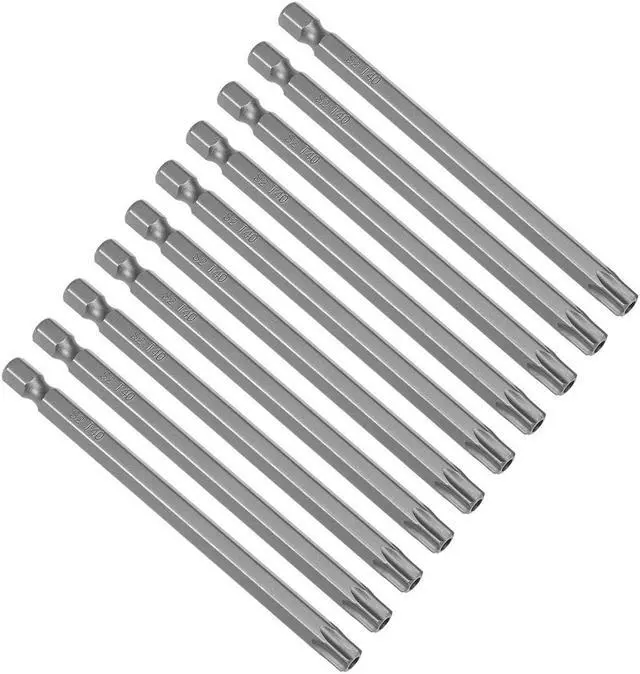 Main image of 10pcs 100mm 1/4" Hex Shank T40 Magnetic Torx Head Security Screwdriver Bits S2