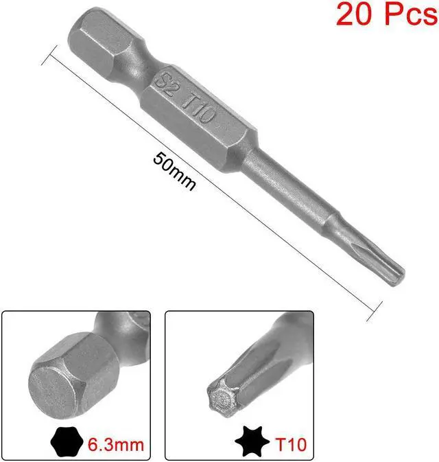 Alt view image 2 of 4 - 20pcs 50mm 1/4" Hex Shank T10 Magnetic Torx Head Screwdriver Bits S2 Alloy Steel