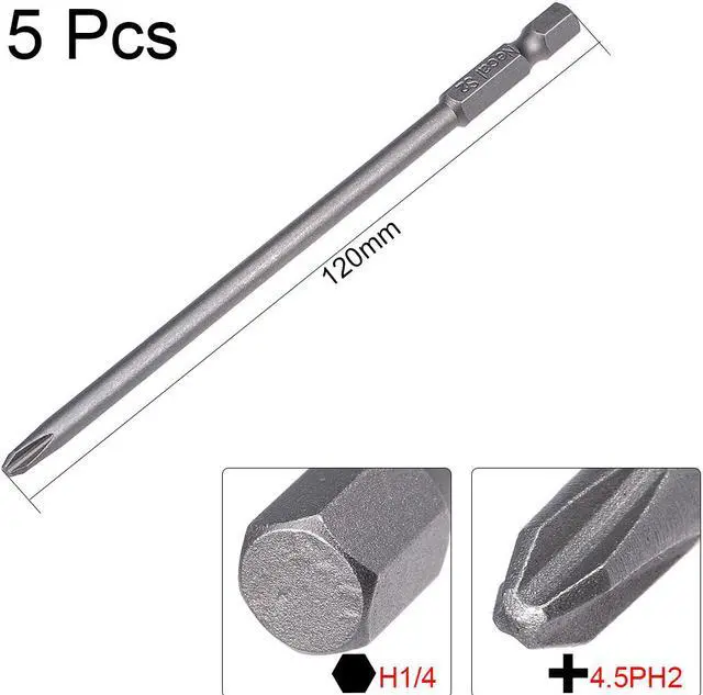 Alt view image 2 of 5 - 5 Pcs H1/4 Shank 120mm Length 4.5mm Phillips PH2 Magnetic S2 Screwdriver Bits