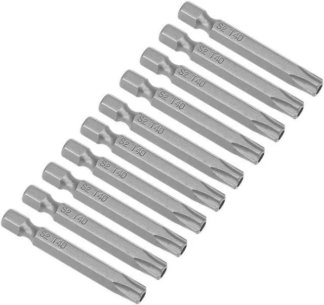 Main image of 10pcs 50mm 1/4" Hex Shank T40 Magnetic Star Security Head Screwdriver Bits S2